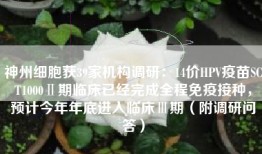 神州细胞获39家机构调研：14价HPV疫苗SCT1000Ⅱ期临床已经完成全程免疫接种，预计今年年底进入临床Ⅲ期（附调研问答）