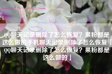 QQ聊天记录删除了怎么恢复？果粉都是这么做的手机聊天记录删除了怎么恢复「QQ聊天记录删除了怎么恢复？果粉都是这么做的」